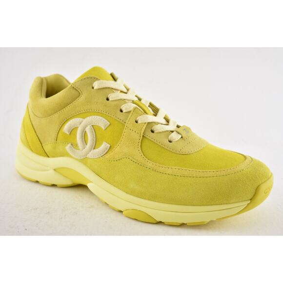 Chanel 19S Mens Yellow White Suede CC Logo Low Top Runner Trainer Sneaker 44 11 - Picture 5 of 12